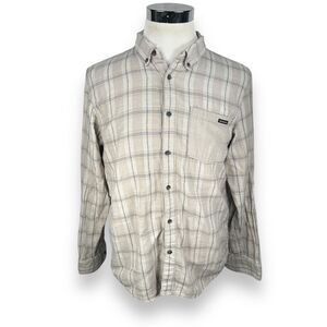 Oakley Flannel Shirt Mens Large Light Beige Plaid Long Sleeve Button-Down Cotton